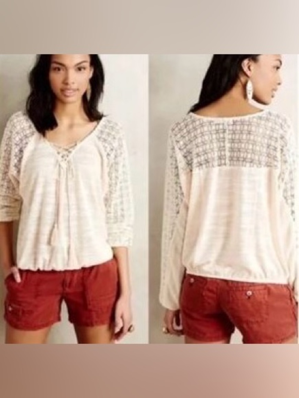 Anthropologie | Meadow Rue Crochet Peasant Top Cream - sz XS